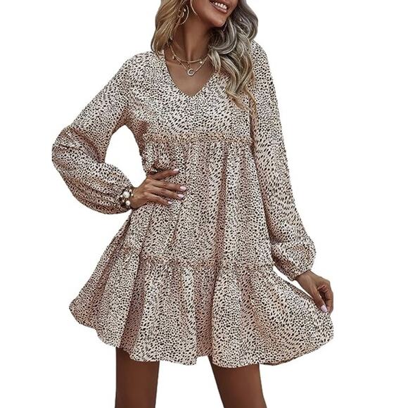 SHEIN • Leopard Cheetah Print Long Sleeve Swing Dress - Picture 1 of 6